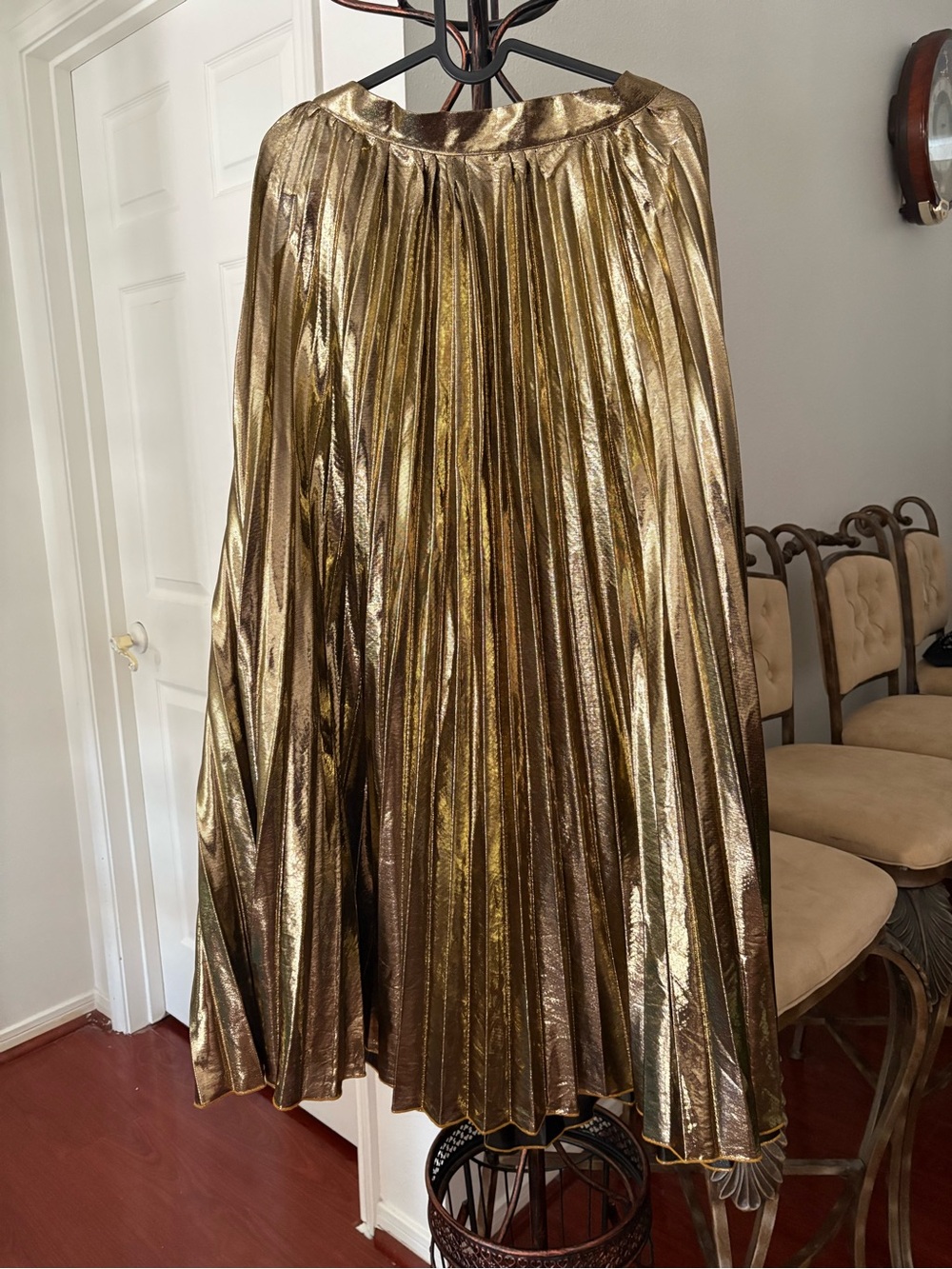 Metallic Gold Pleated Midi Skirt